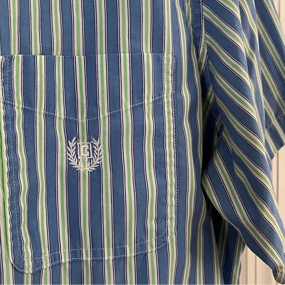 Chaps cotton blue green and white striped button down- Size XL - Picture 3 of 4